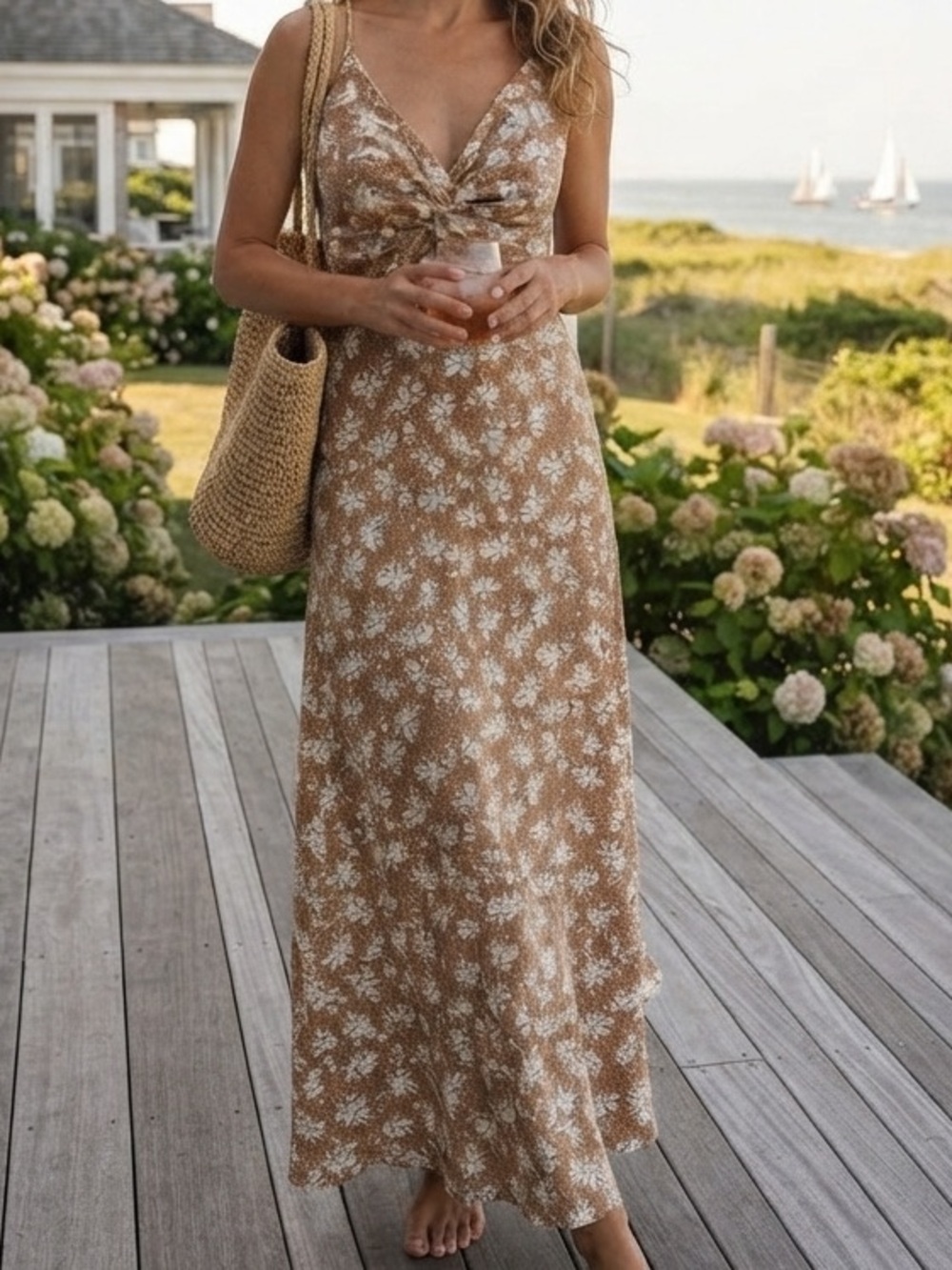Lulus Floral Print Maxi Dress Size XS Needs Zipper Repair Floral Neutral Boho